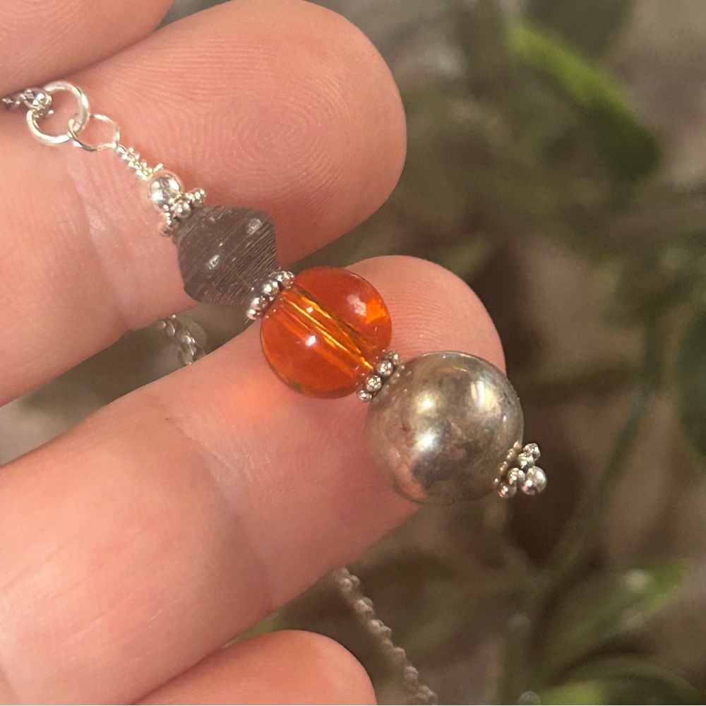 Handcrafted vintage bead drop pendant on chain necklace